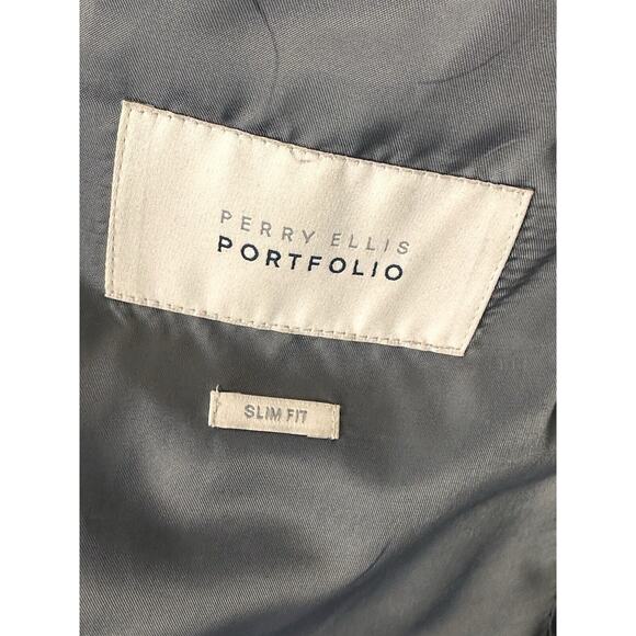 Perry Ellis Portfolio Blue Slim Fit 2 Button Suit Jacket Blazer Sport Coat 46R - Picture 4 of 6